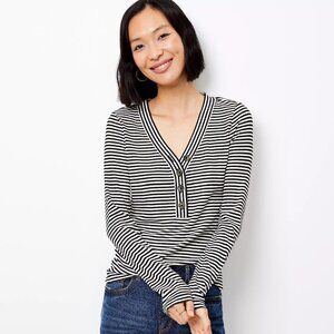 Shimmer Stripe Ribbed Henley Top - XS